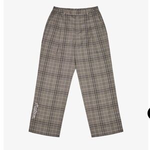 Malbon Golf Emmett Pants Trousers Plaid Wide Leg Pleated Embroidered Logo Large